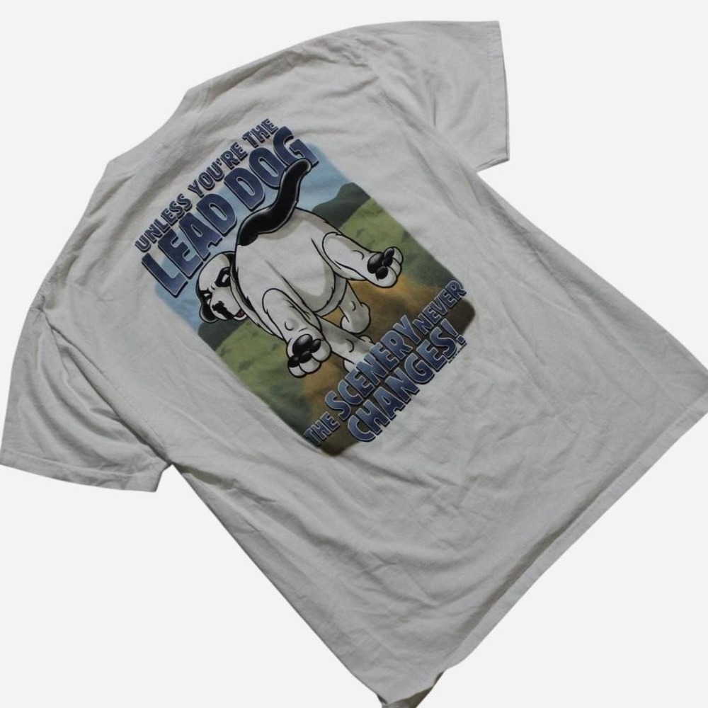 Mens Vintage Y2K 2001 Big Dogs White Comedy Lead Dog T-shirt